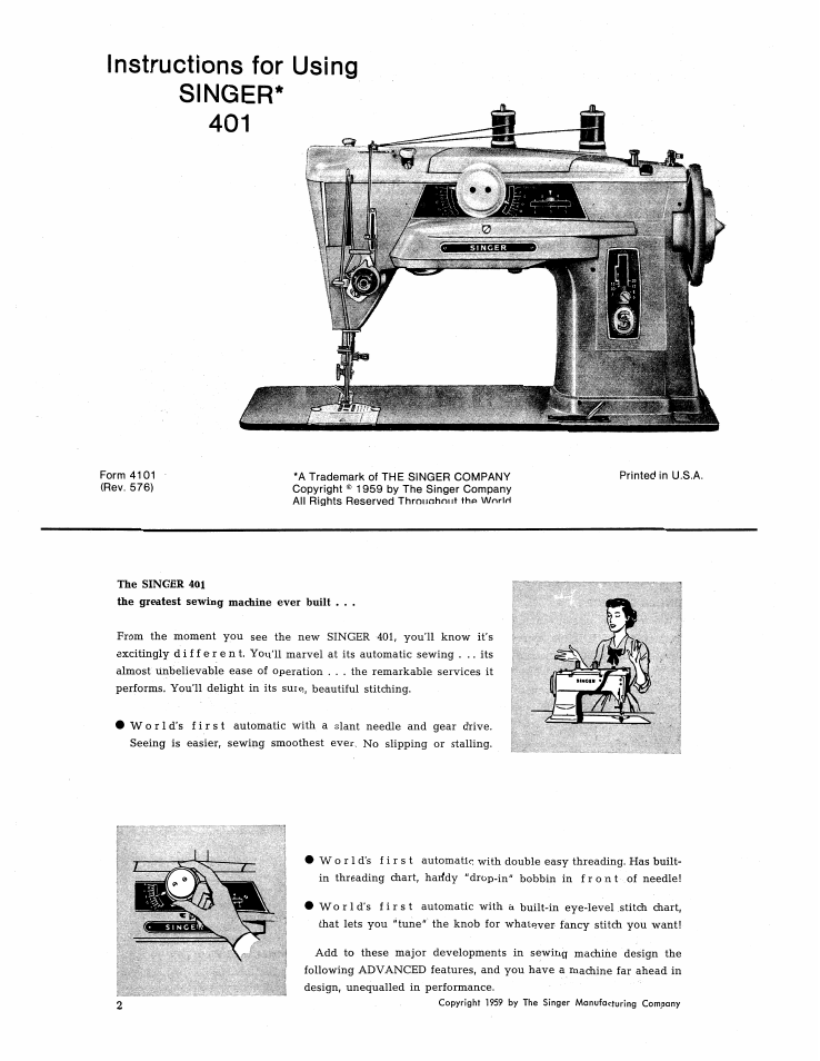 SINGER 401 User Manual | 52 pages