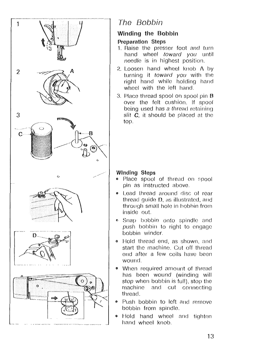 The bobbin, Winding the bobbin | SINGER 4022 User Manual | Page 15 / 56