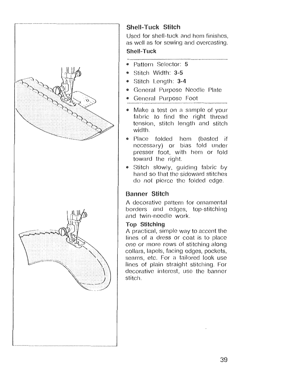 Shell-tuck stitch, Banner sutch | SINGER 4022 User Manual | Page 41 / 56