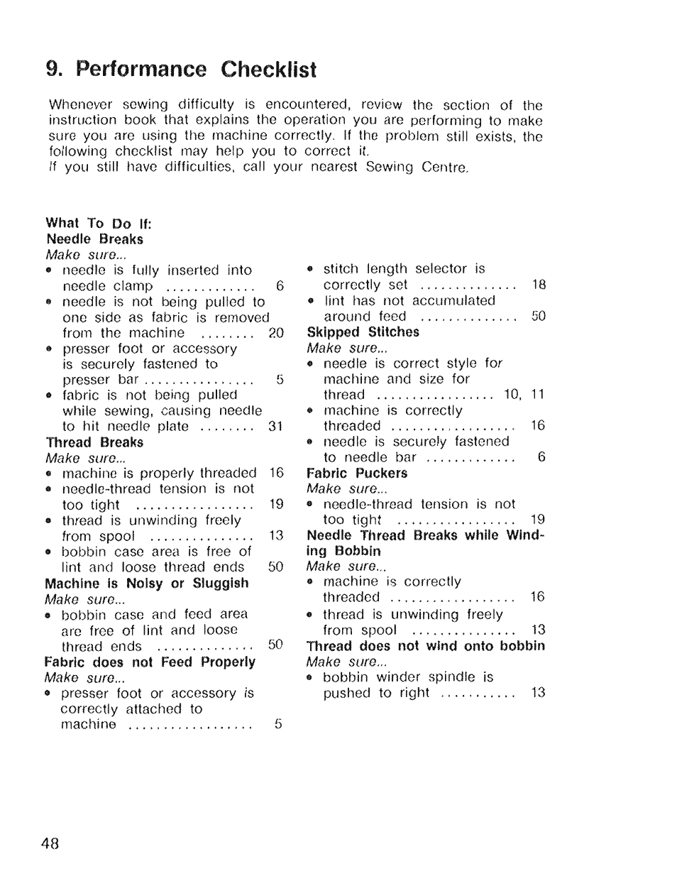 Performance checkfist | SINGER 4022 User Manual | Page 50 / 56