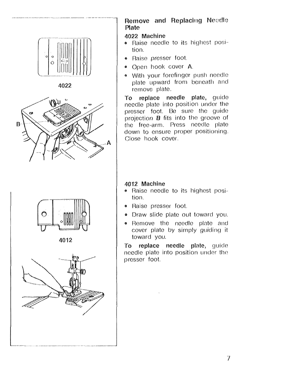 Remove and replacing hjeoclle plate, Ill i | SINGER 4022 User Manual | Page 9 / 56