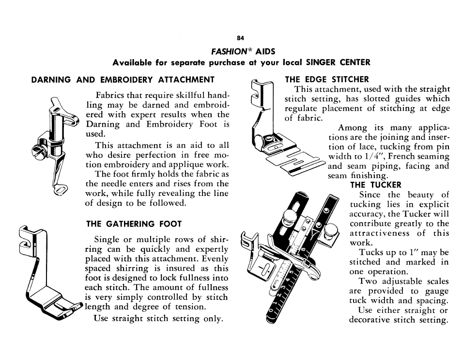 The edge stitcher, The tucker | SINGER 401A User Manual | Page 102 / 116