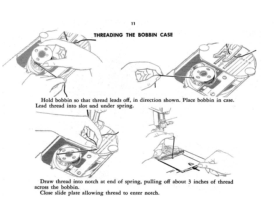 Threading the bobbin case | SINGER 401A User Manual | Page 13 / 116