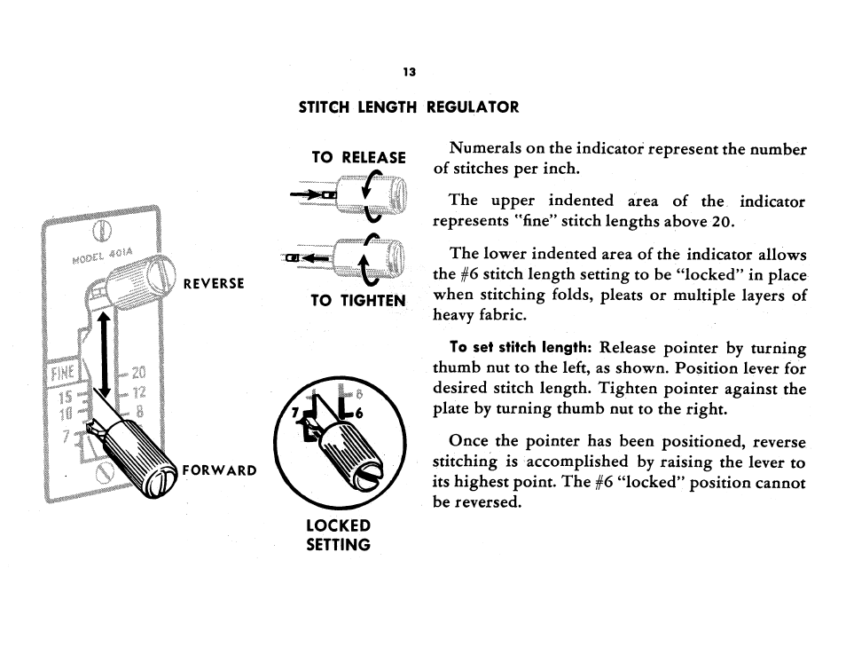 Stitch length regulator | SINGER 401A User Manual | Page 15 / 116