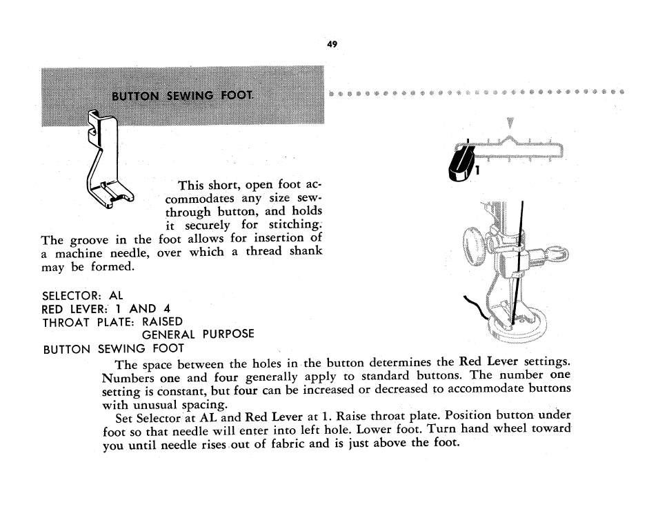 Button sewing foot | SINGER 401A User Manual | Page 67 / 116
