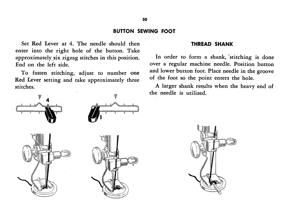 Button sewing foot, Thread shank | SINGER 401A User Manual | Page 68 / 116