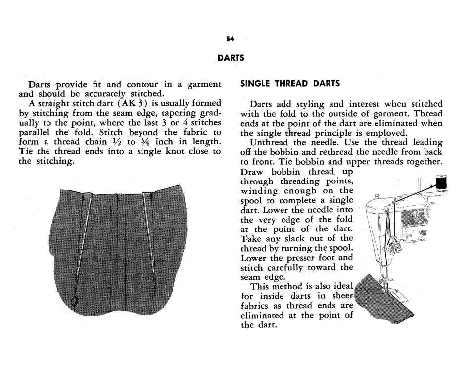 Darts, Single thread darts | SINGER 401A User Manual | Page 72 / 116