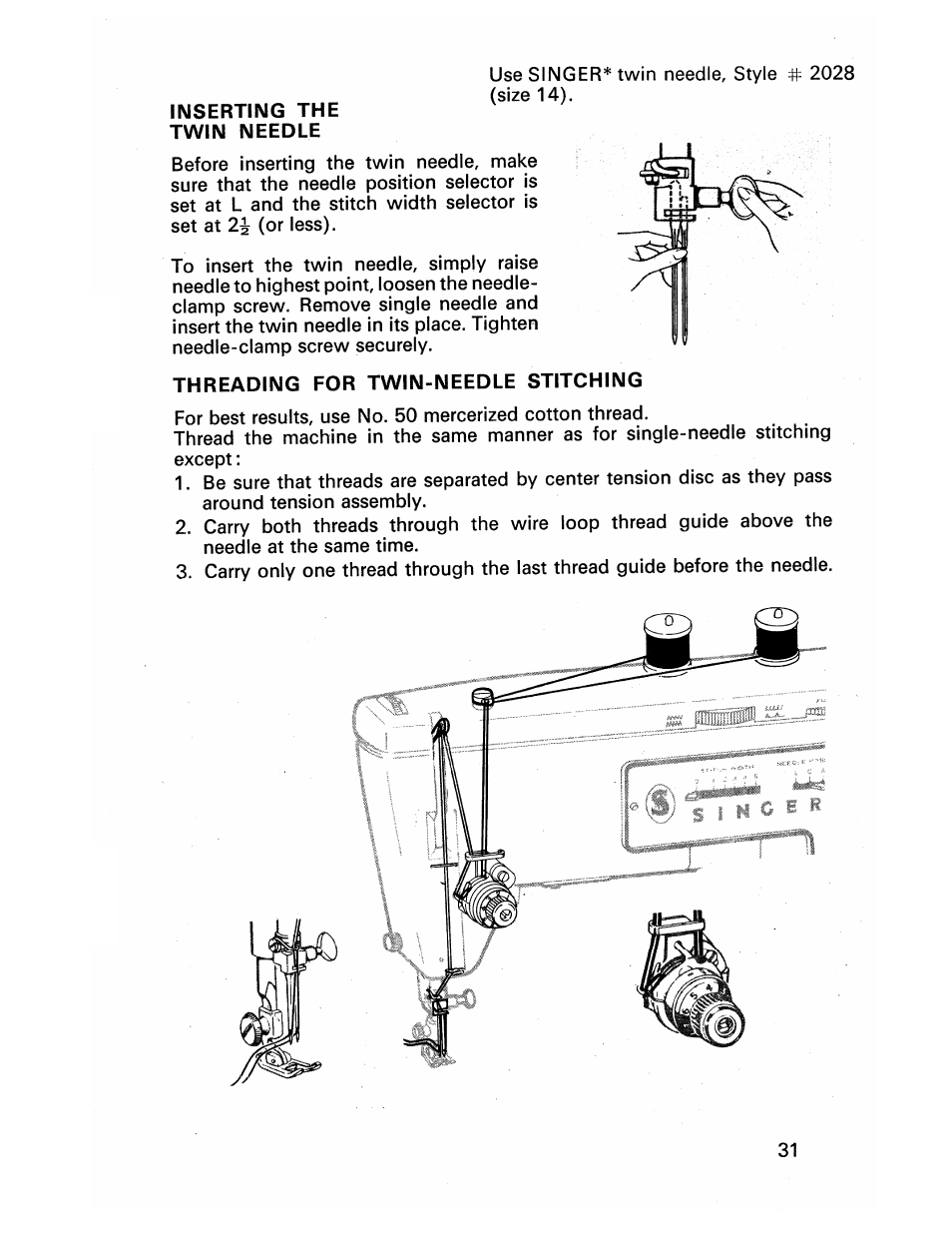 Threading for twin-needle stitching | SINGER 413 User Manual | Page 33 / 64
