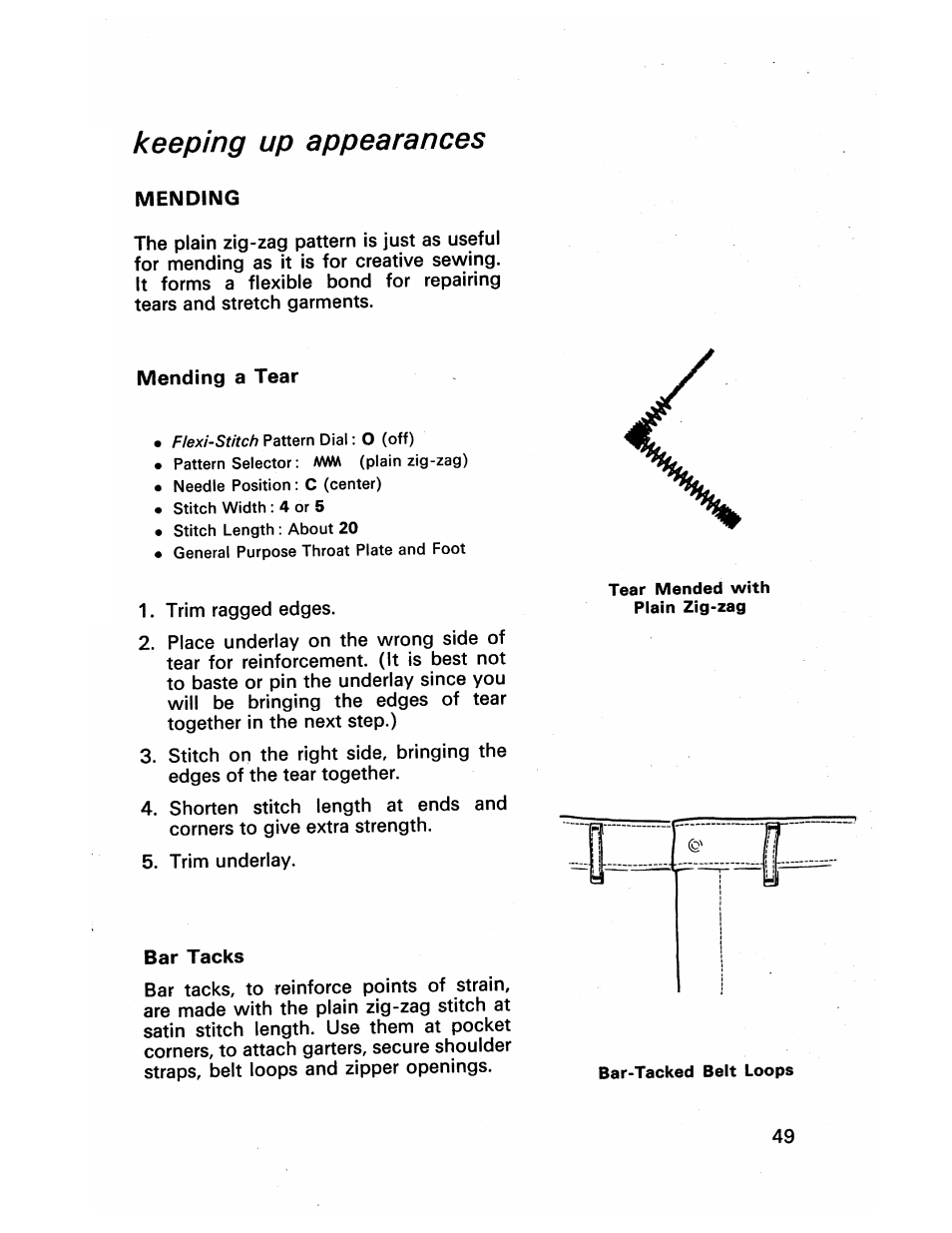 Keeping up appearances, Mending, Bar tacks | SINGER 413 User Manual | Page 51 / 64