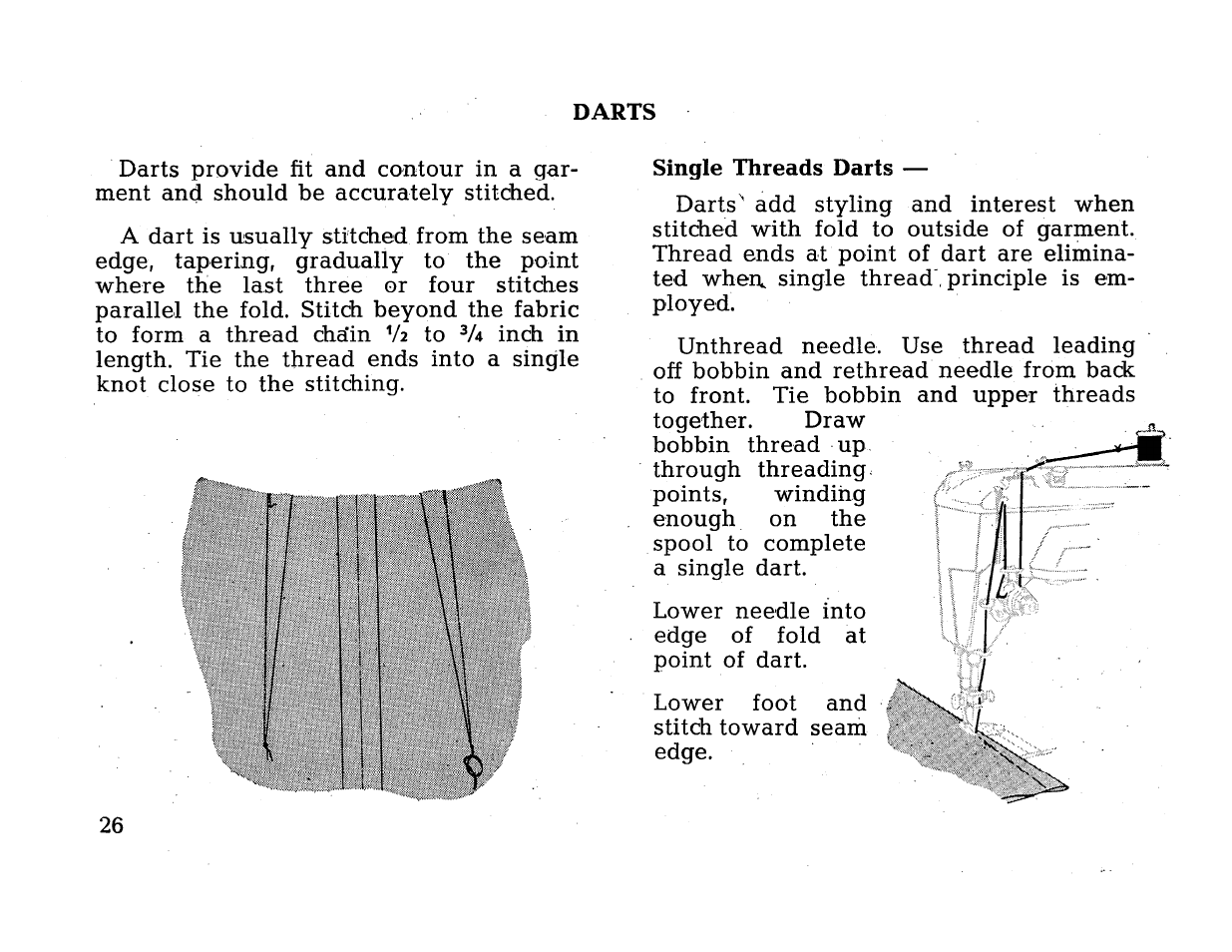 Darts, Single threads darts | SINGER 414 User Manual | Page 28 / 64