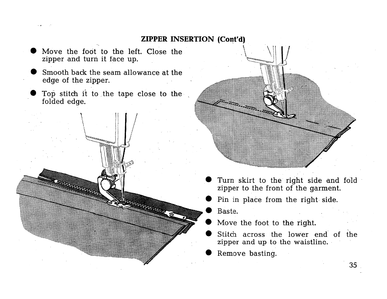 Zipper insertion (cont'd) | SINGER 414 User Manual | Page 37 / 64