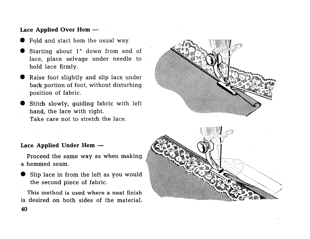 Lace applied under hem | SINGER 414 User Manual | Page 42 / 64