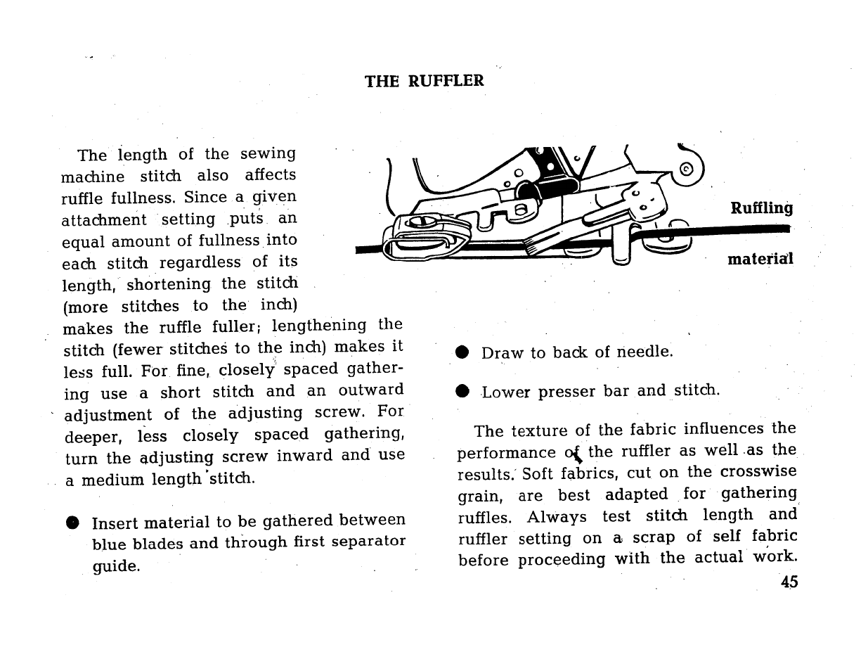 Ruffling materiali | SINGER 414 User Manual | Page 47 / 64