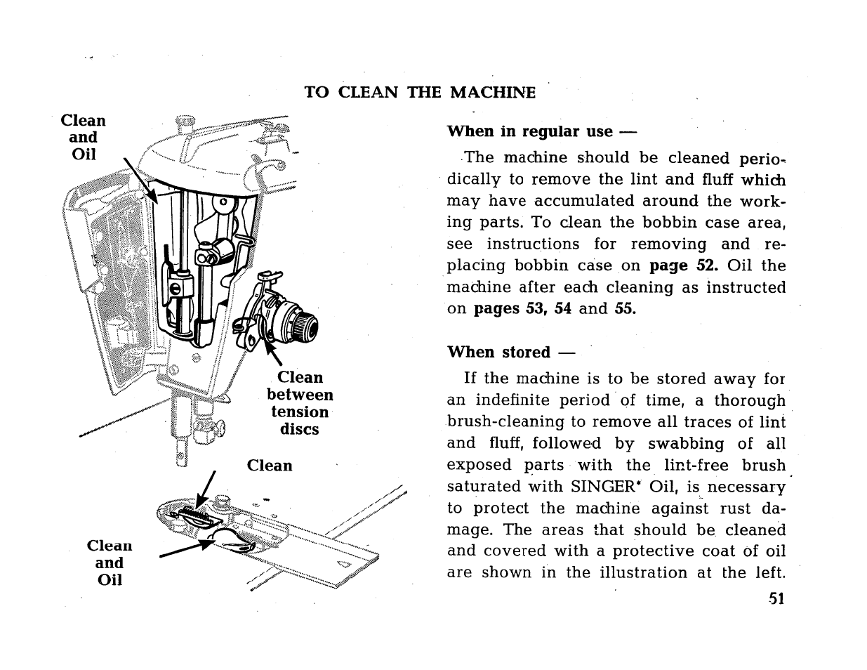 Page 52, Pages 53, 54, When stored | SINGER 414 User Manual | Page 53 / 64