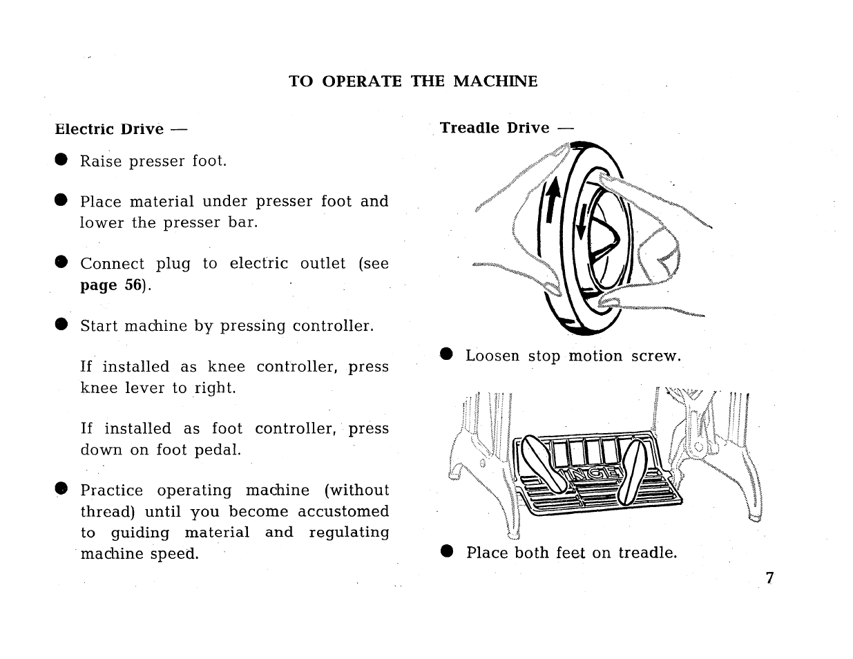 Electric drive, Treadle drive, Page 56) | SINGER 414 User Manual | Page 9 / 64