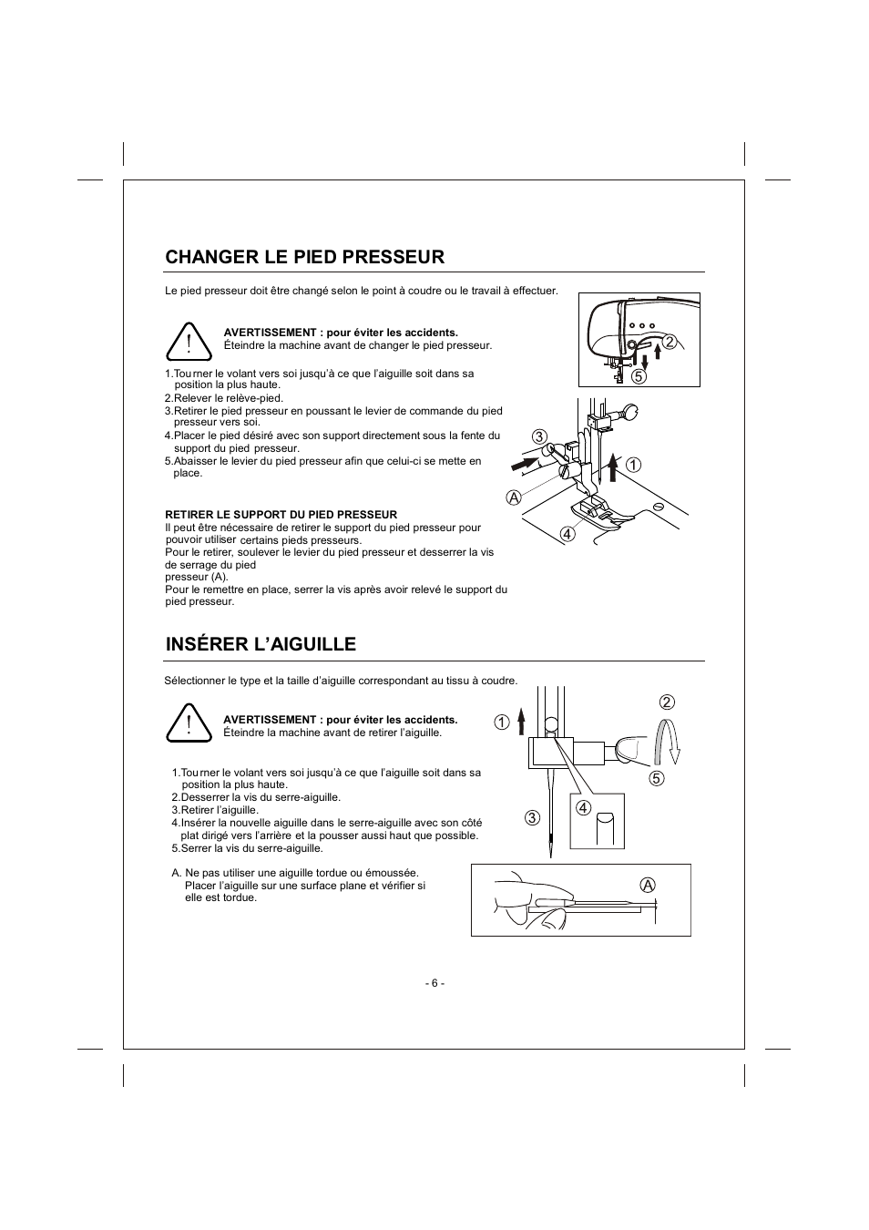 頁面 6, Changer le pied presseur, Insérer l’aiguille | SINGER 4166 User Manual | Page 40 / 104