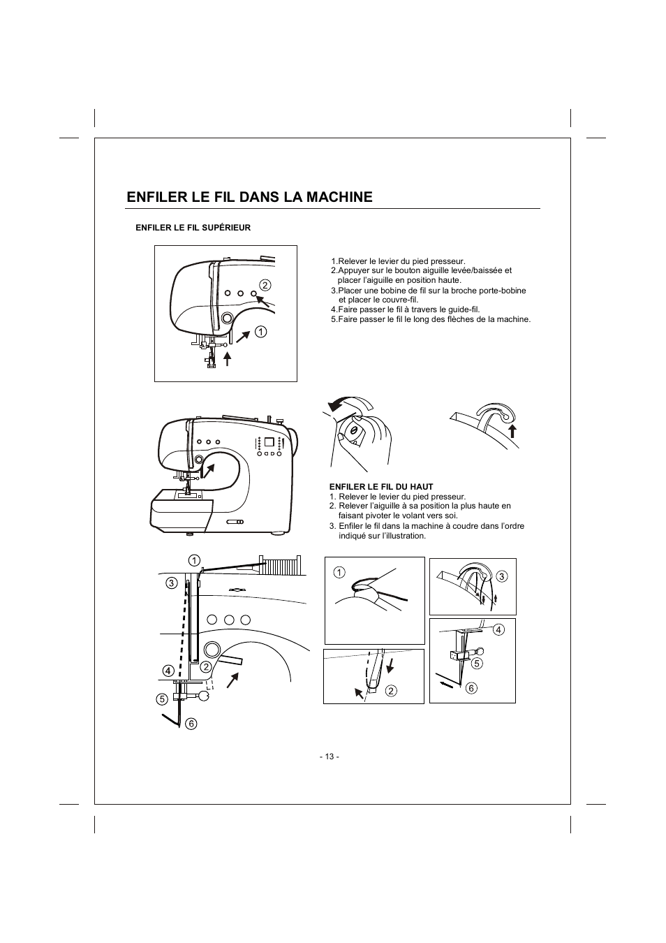 頁面 13, Enfiler le fil dans la machine | SINGER 4166 User Manual | Page 47 / 104