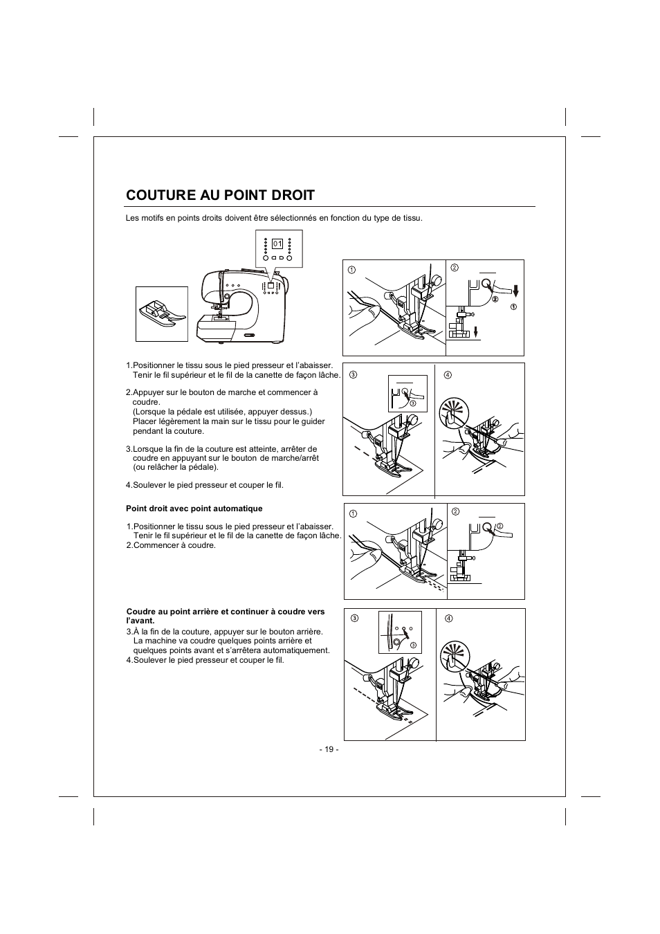 頁面 19, Couture au point droit | SINGER 4166 User Manual | Page 53 / 104