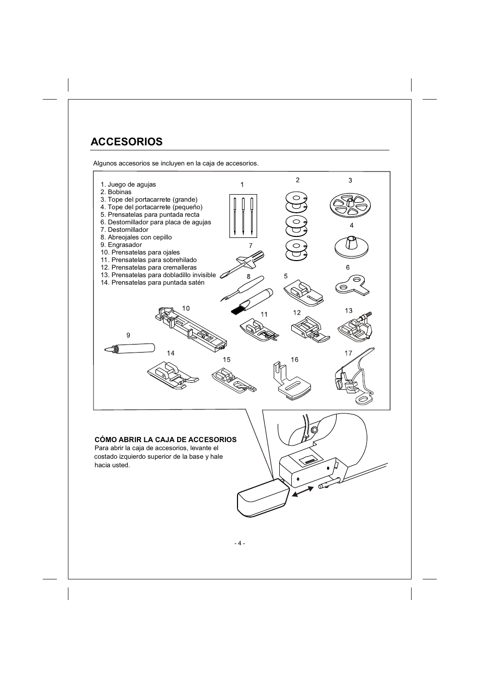 頁面 4, Accesorios | SINGER 4166 User Manual | Page 73 / 104