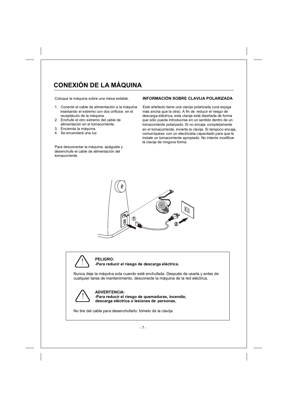 頁面 7, Conexión de, Máquina | SINGER 4166 User Manual | Page 76 / 104