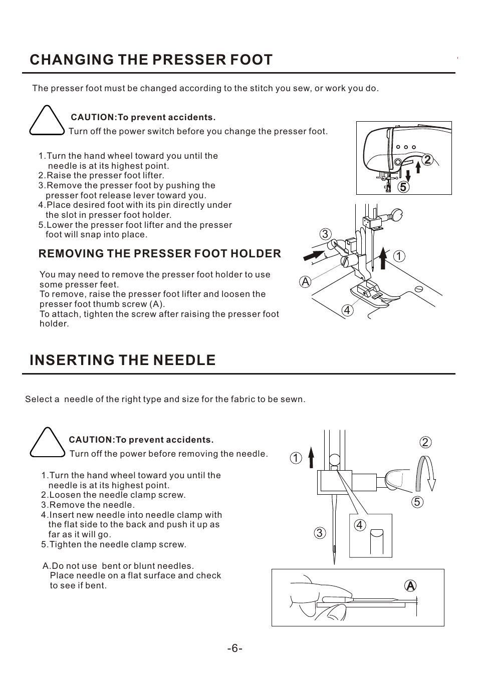 Changing the presser foot, Inserting the needle | SINGER 4166 User Manual | Page 8 / 104