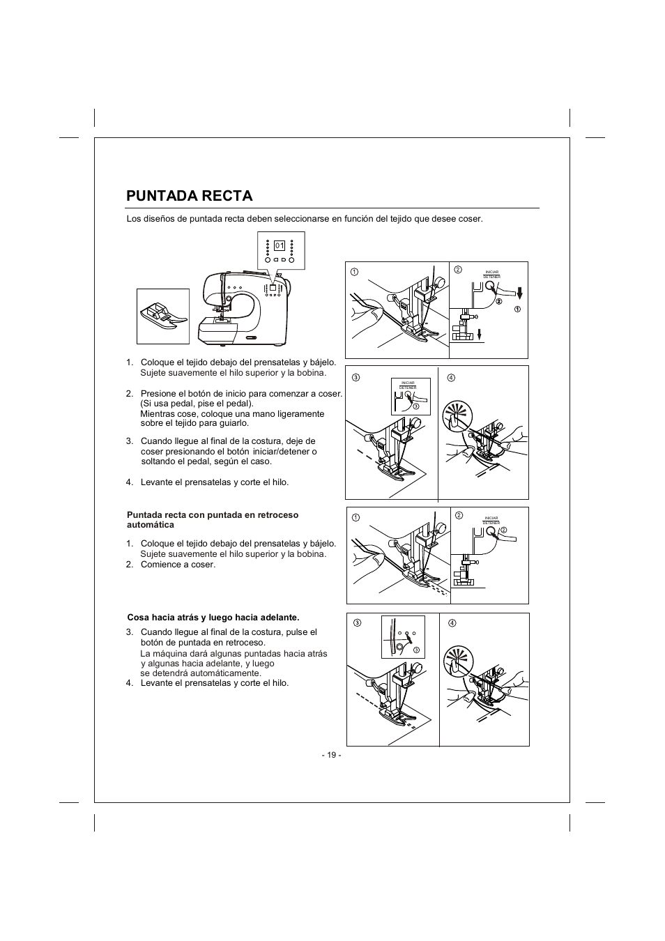 頁面 19, Puntada, Recta | SINGER 4166 User Manual | Page 88 / 104