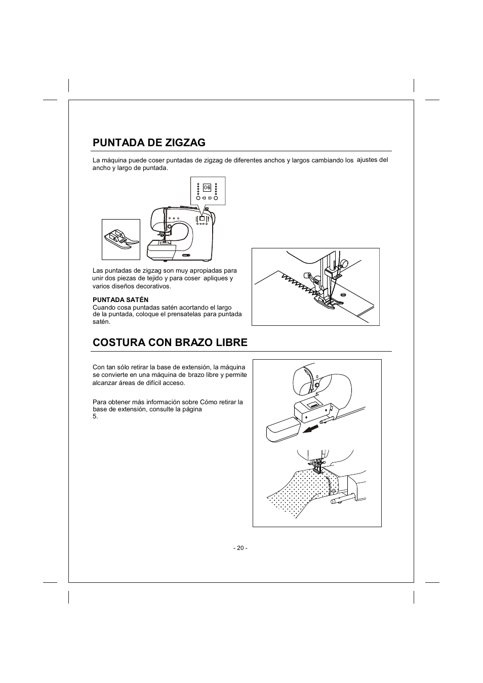 頁面 20, Puntada, Zigzag | Costura, Brazo, Libre | SINGER 4166 User Manual | Page 89 / 104