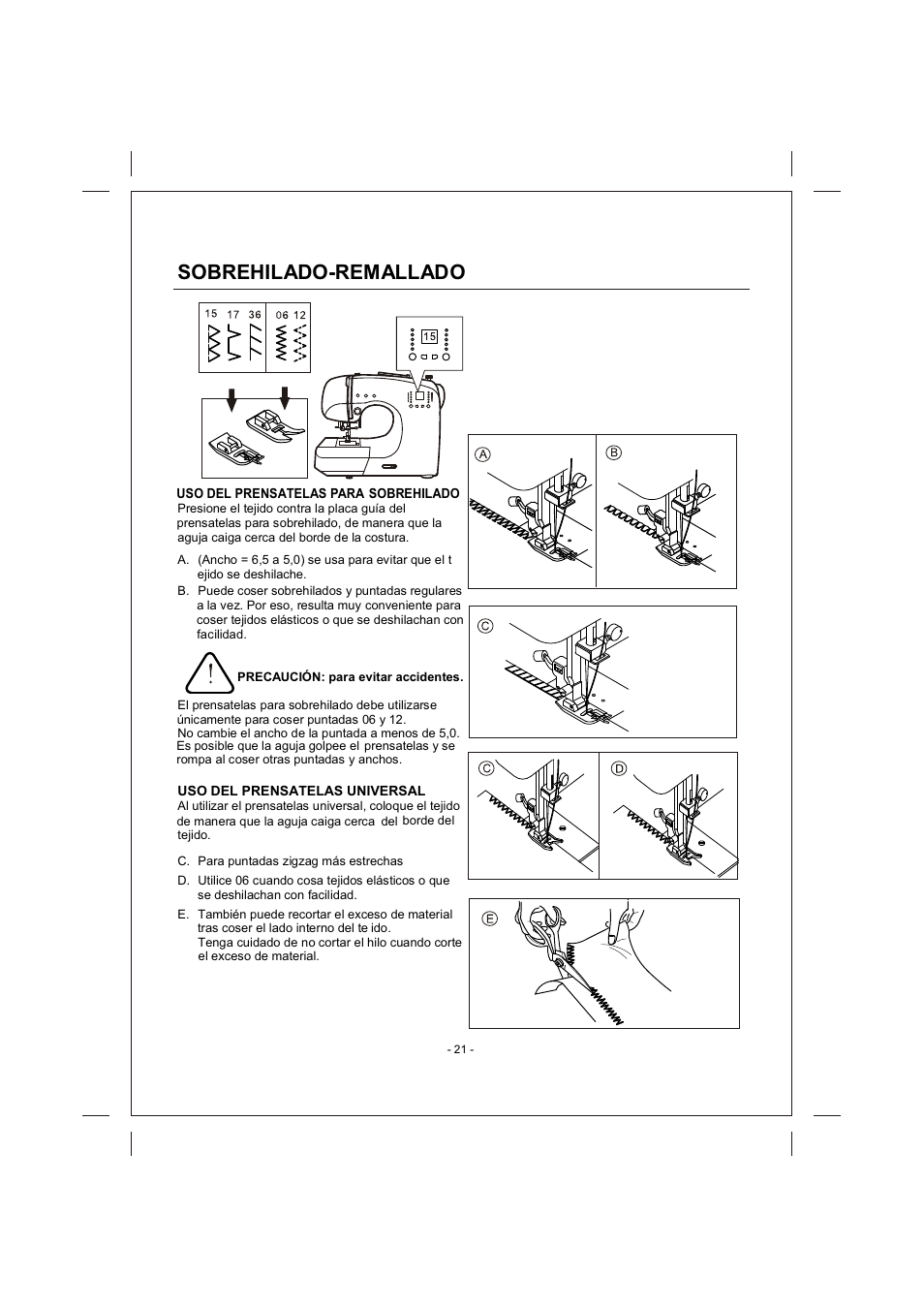 頁面 21, Sobrehilado-remallado | SINGER 4166 User Manual | Page 90 / 104