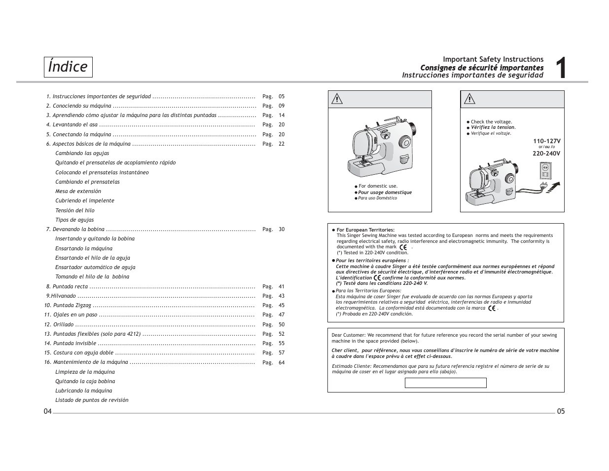 Índice | SINGER 4206 Inspiration User Manual | Page 4 / 40