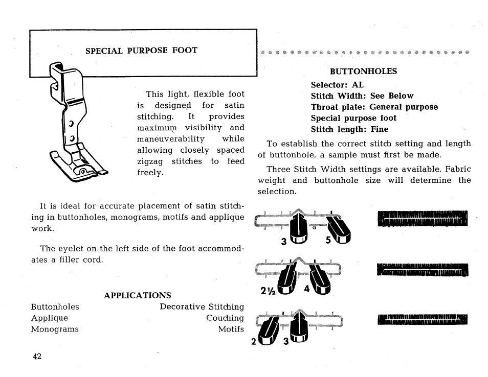 Applications, Buttonholes | SINGER 431 User Manual | Page 44 / 100