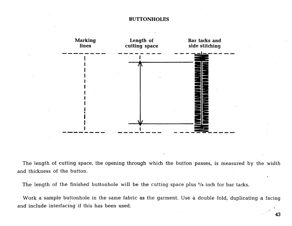 Length of cutting space, Bar tacks and side stitching | SINGER 431 User Manual | Page 45 / 100
