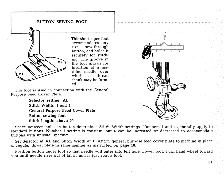 Button sewing foot | SINGER 431 User Manual | Page 53 / 100