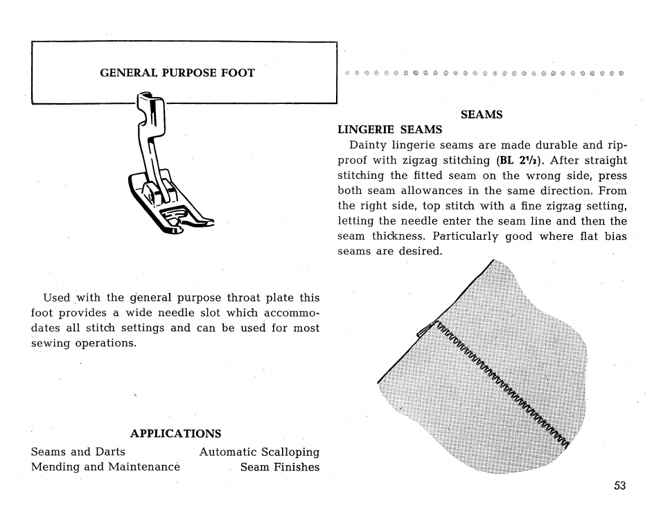Applications, Seams, Lingerie seams | SINGER 431 User Manual | Page 55 / 100