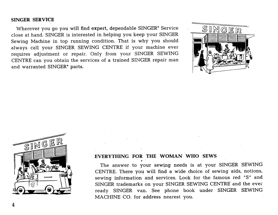 Singer service, Everything for the woman who sews | SINGER 431 User Manual | Page 6 / 100