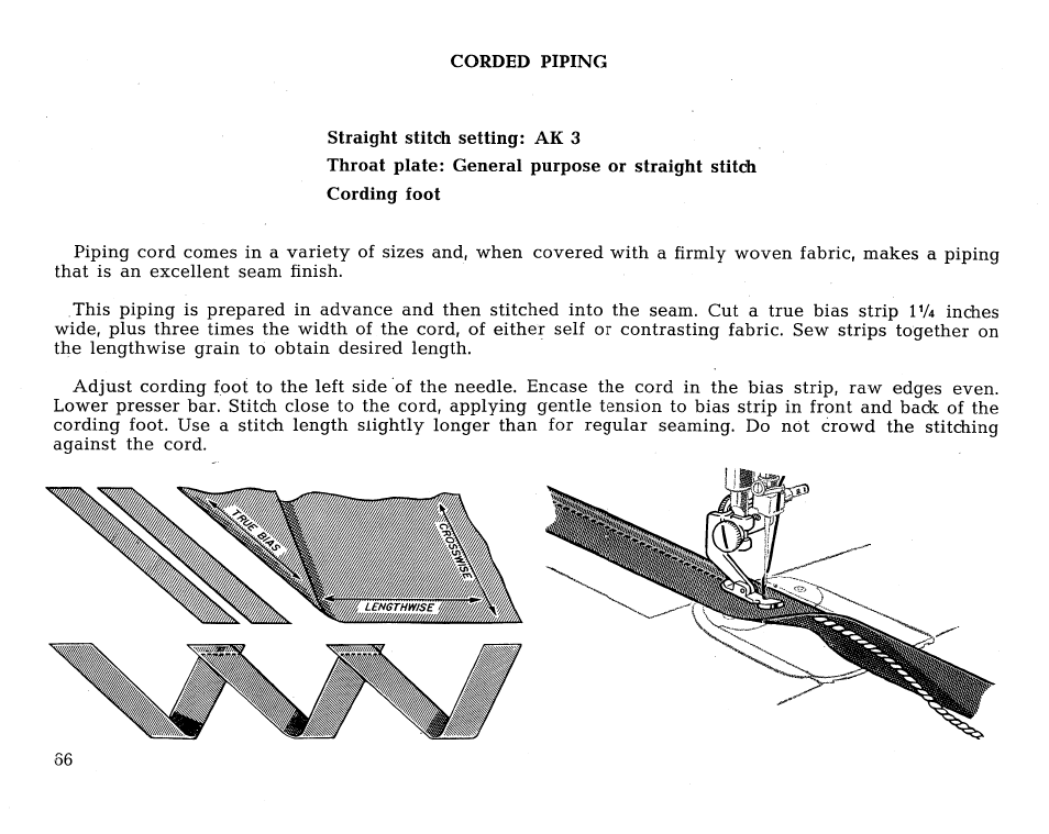 Straight stitch setting: ak 3 | SINGER 431 User Manual | Page 68 / 100