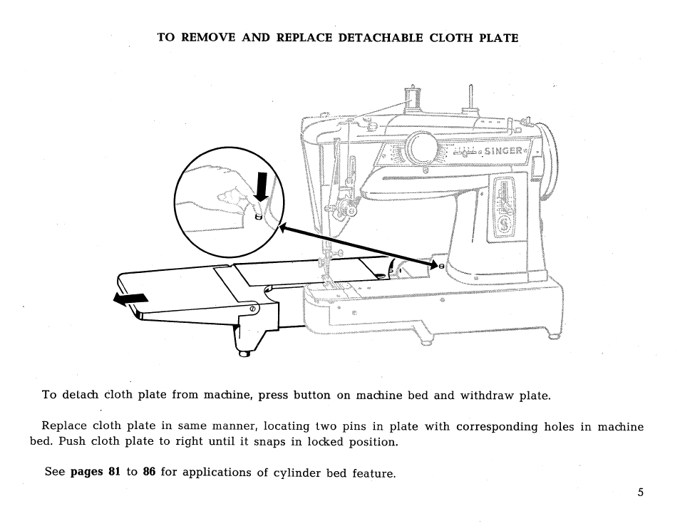 To remove and replace detachable cloth plate | SINGER 431 User Manual | Page 7 / 100