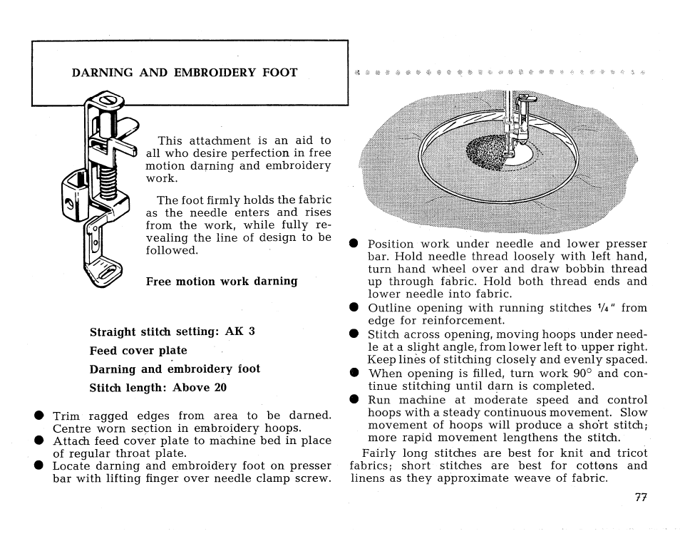 Free motion work darning | SINGER 431 User Manual | Page 79 / 100