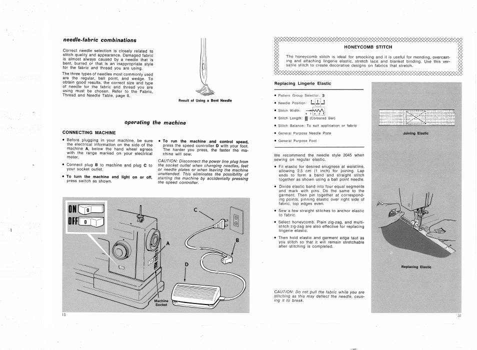 Needle-fabric combinations, Operating the machine, Connecting machine | SINGER 4314 User Manual | Page 12 / 44