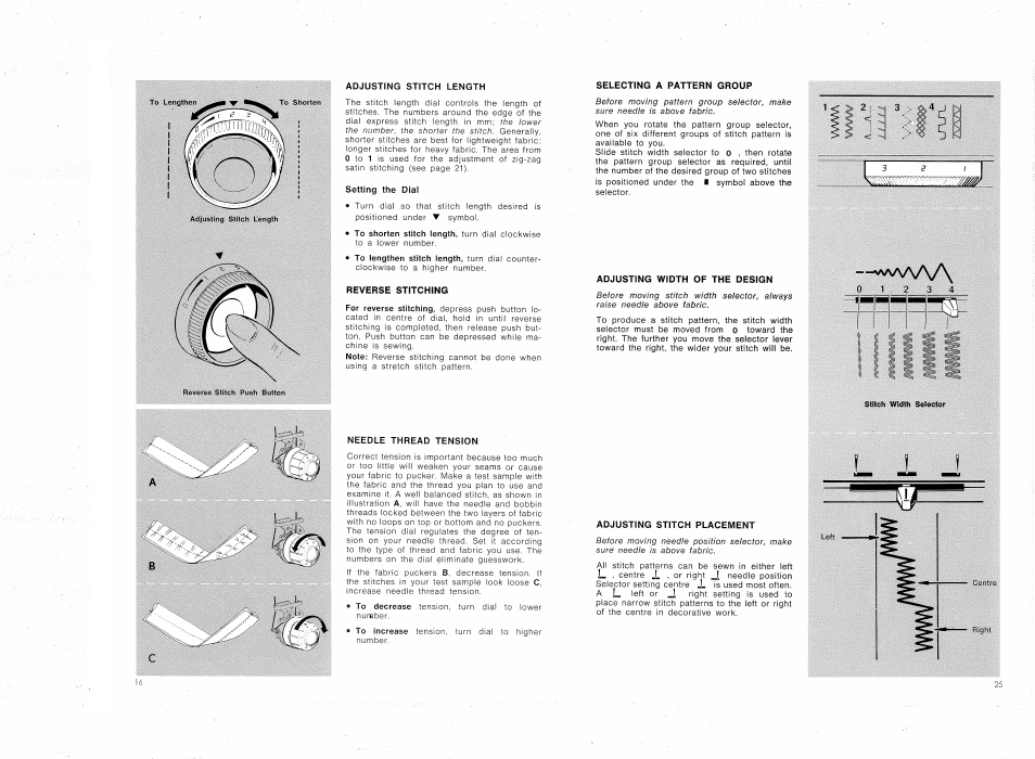 Adjusting stitch length, Setting the dial, Reverse stitching | Needle thread tension, For reverse stitching | SINGER 4314 User Manual | Page 18 / 44