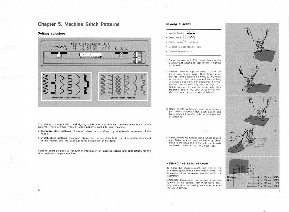 Chapter 5. machine stitch patterns, 5': ;6i, L 1 j | Setting selectors | SINGER 4314 User Manual | Page 26 / 44