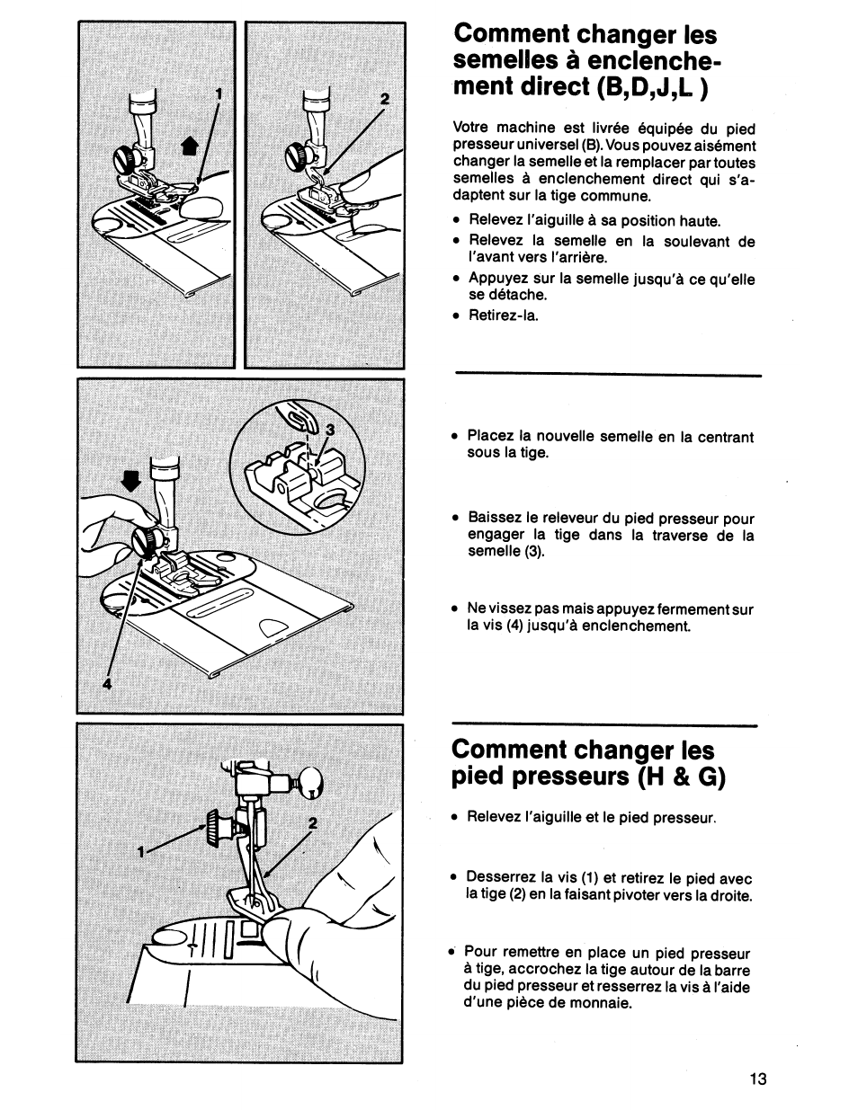 Comment changer les pied presseurs (h & g) | SINGER 7011 User Manual | Page 15 / 78