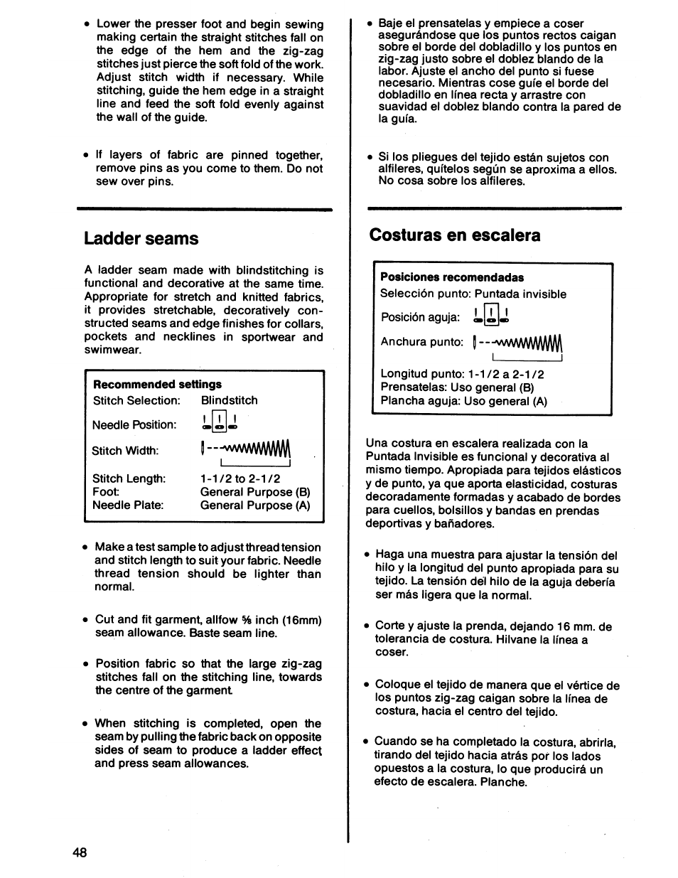 Ladder seams, Costuras en escalera | SINGER 7011 User Manual | Page 50 / 78