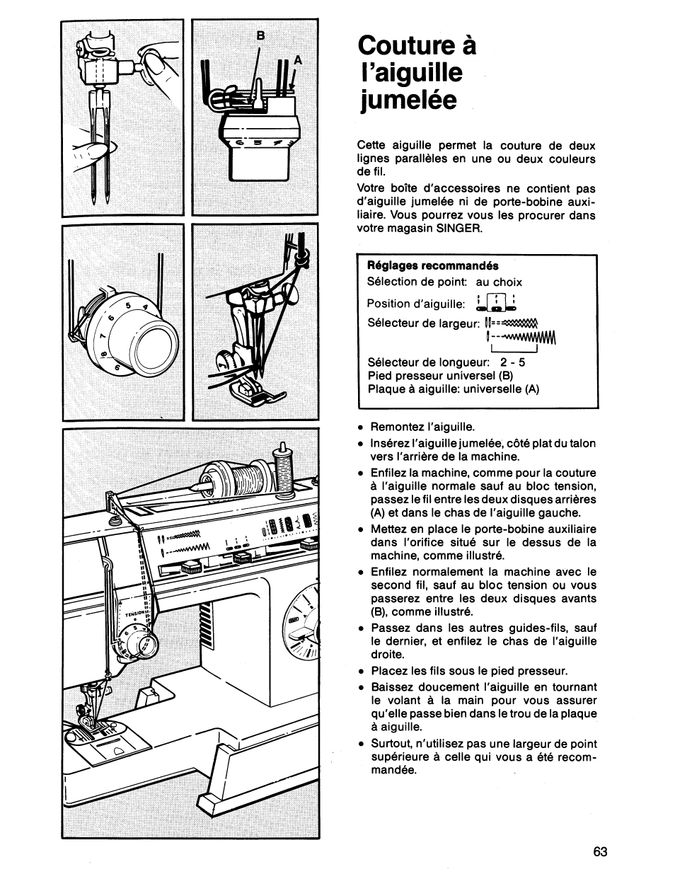 Couture à, L’aiguille, Jumelée | Couture à l’aiguille jumelée | SINGER 7011 User Manual | Page 63 / 78