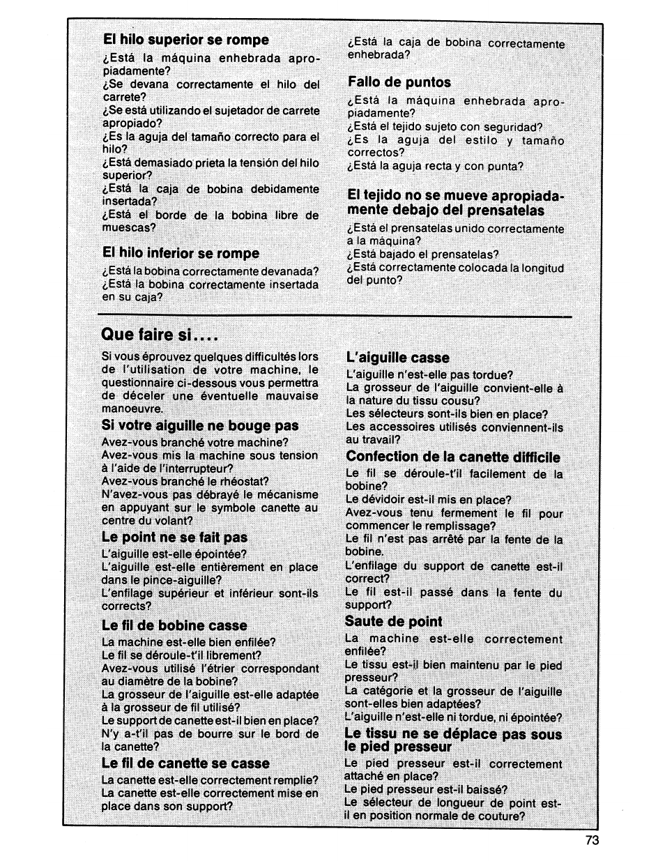 Que faire si | SINGER 7011 User Manual | Page 73 / 78