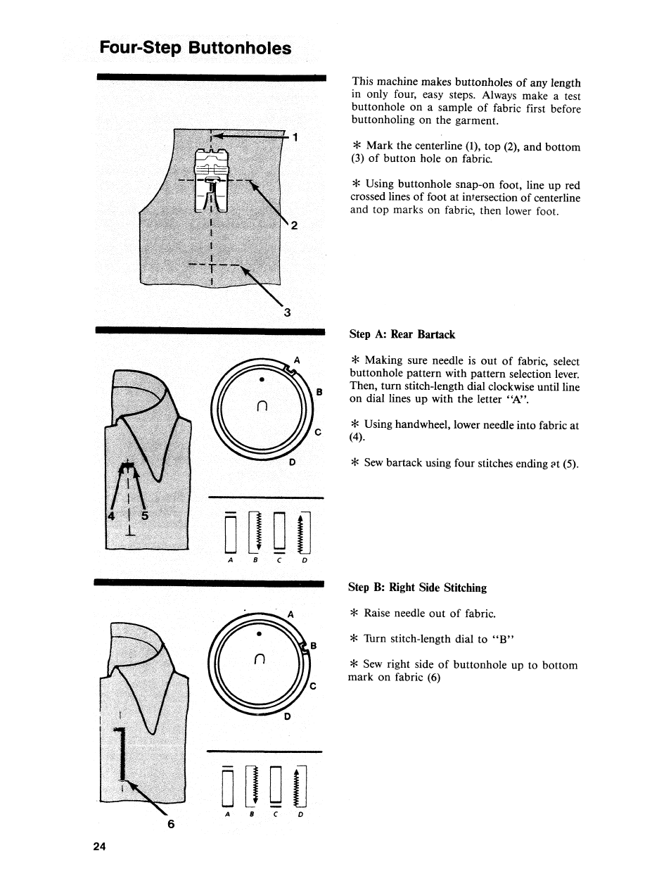 Four-step buttonholes, Four-step buttonhole | SINGER 484.1244180 (Sold at Sears) User Manual | Page 26 / 36