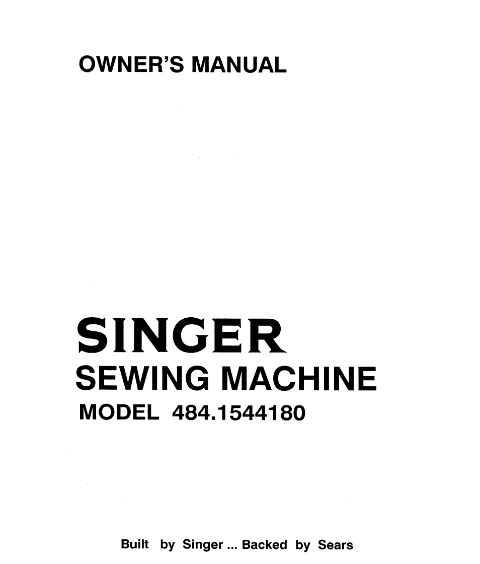 SINGER 484.1544180 (Sold at Sears) User Manual | 36 pages