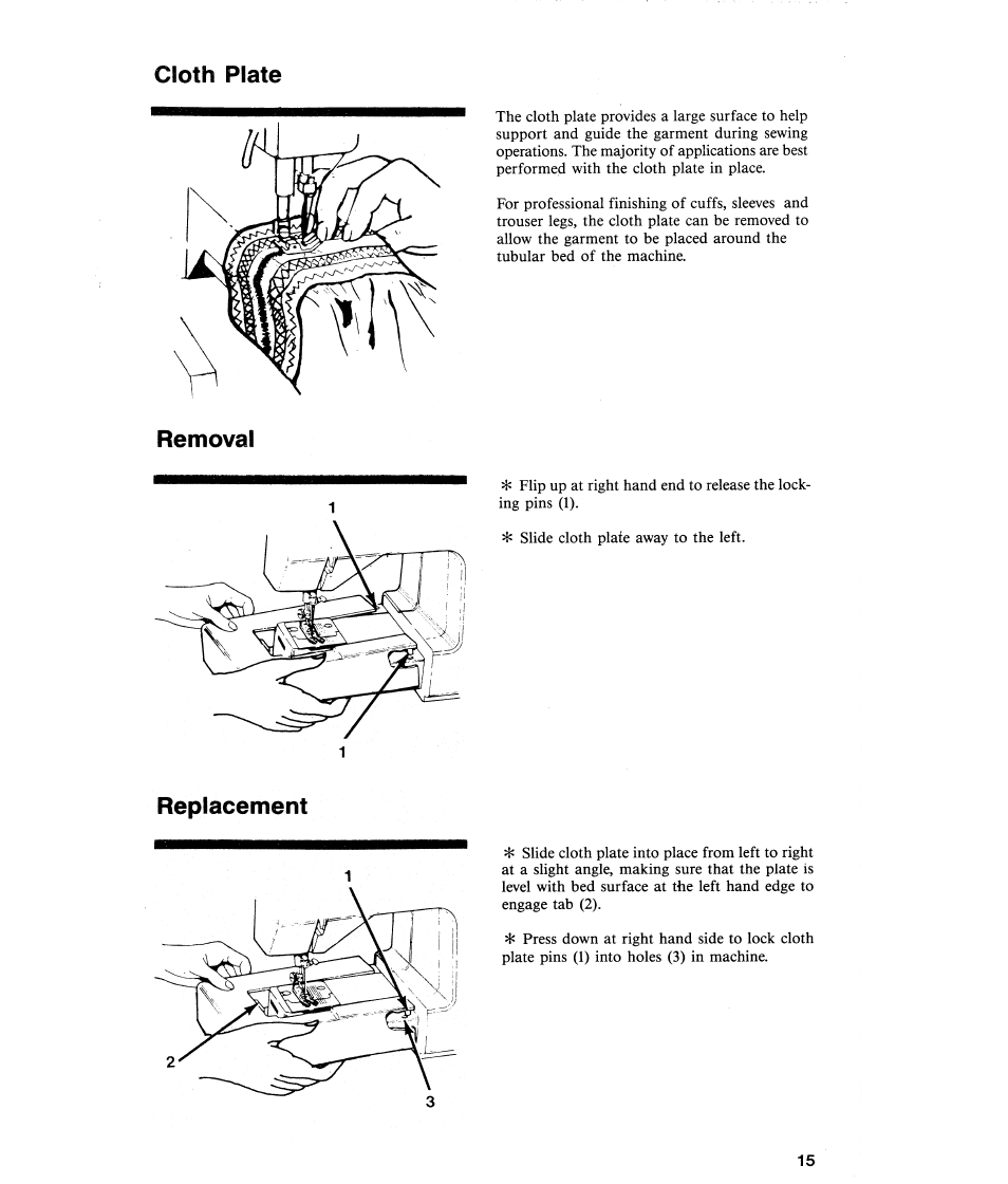 Cloth plate, Removal, Replacement | SINGER 484.1544180 (Sold at Sears) User Manual | Page 17 / 36