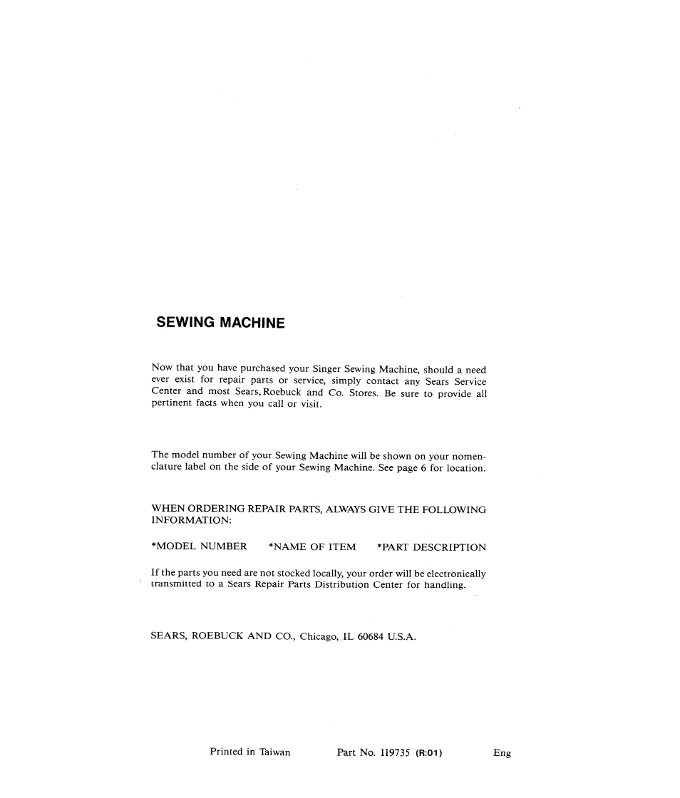 Sewing machine | SINGER 484.1544180 (Sold at Sears) User Manual | Page 36 / 36