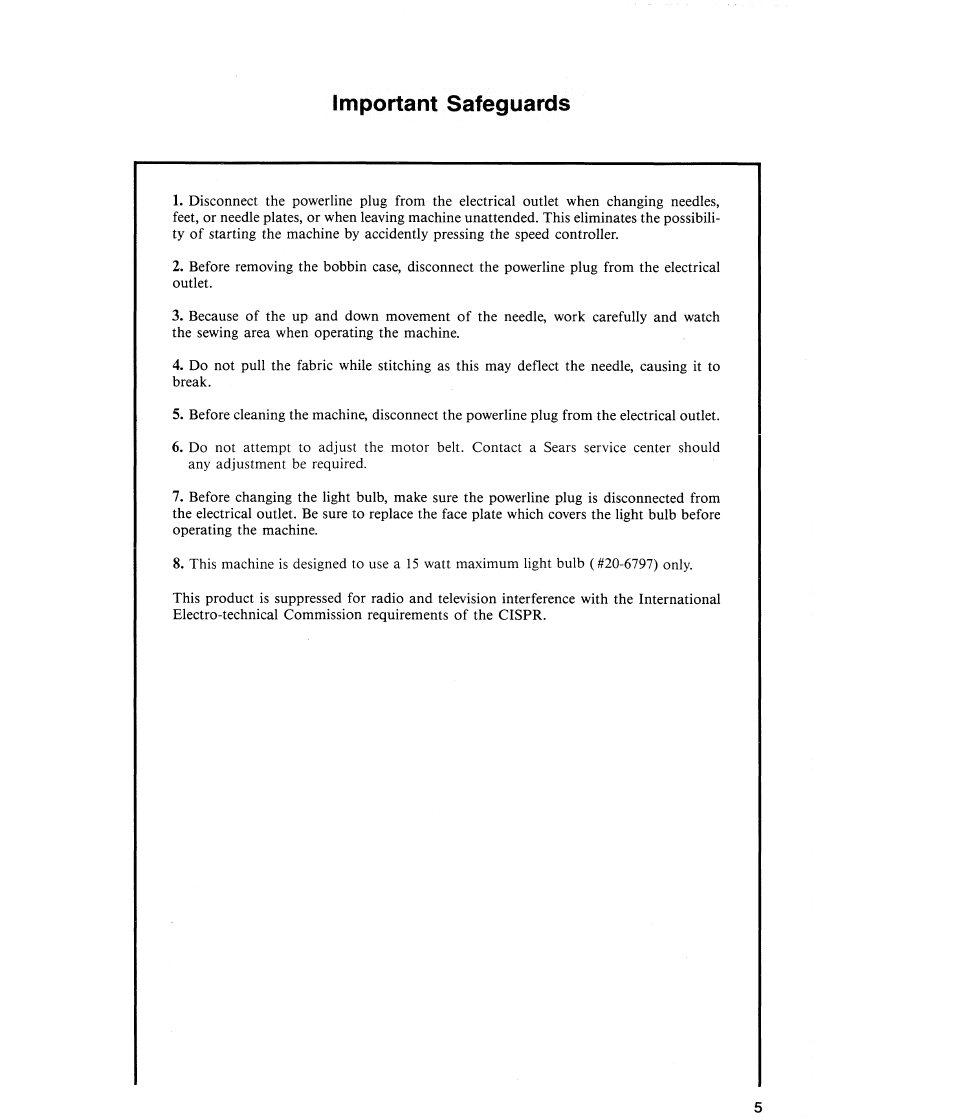 Important safeguards | SINGER 484.1544180 (Sold at Sears) User Manual | Page 7 / 36