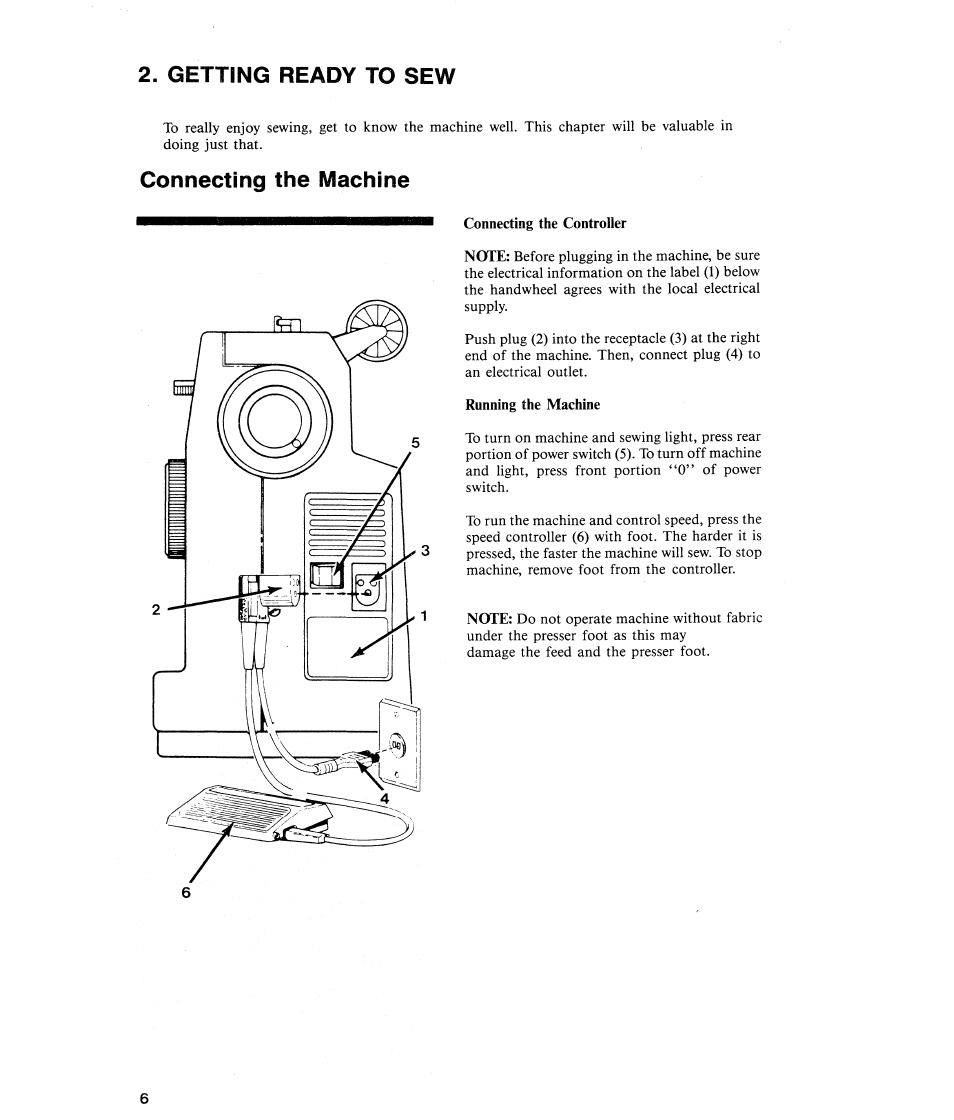 Getting ready to sew, Connecting the machine, Connecting the controller | SINGER 484.1544180 (Sold at Sears) User Manual | Page 8 / 36